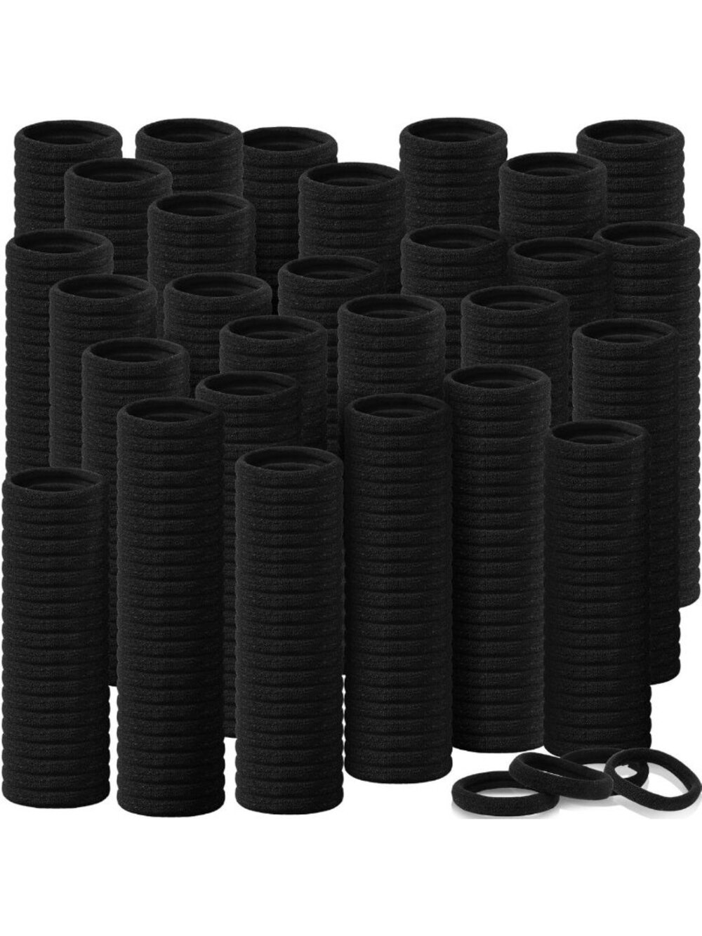 1000pcs Cotton Seamless Hair Ties for Women, Bulk Elastic Bands in Black